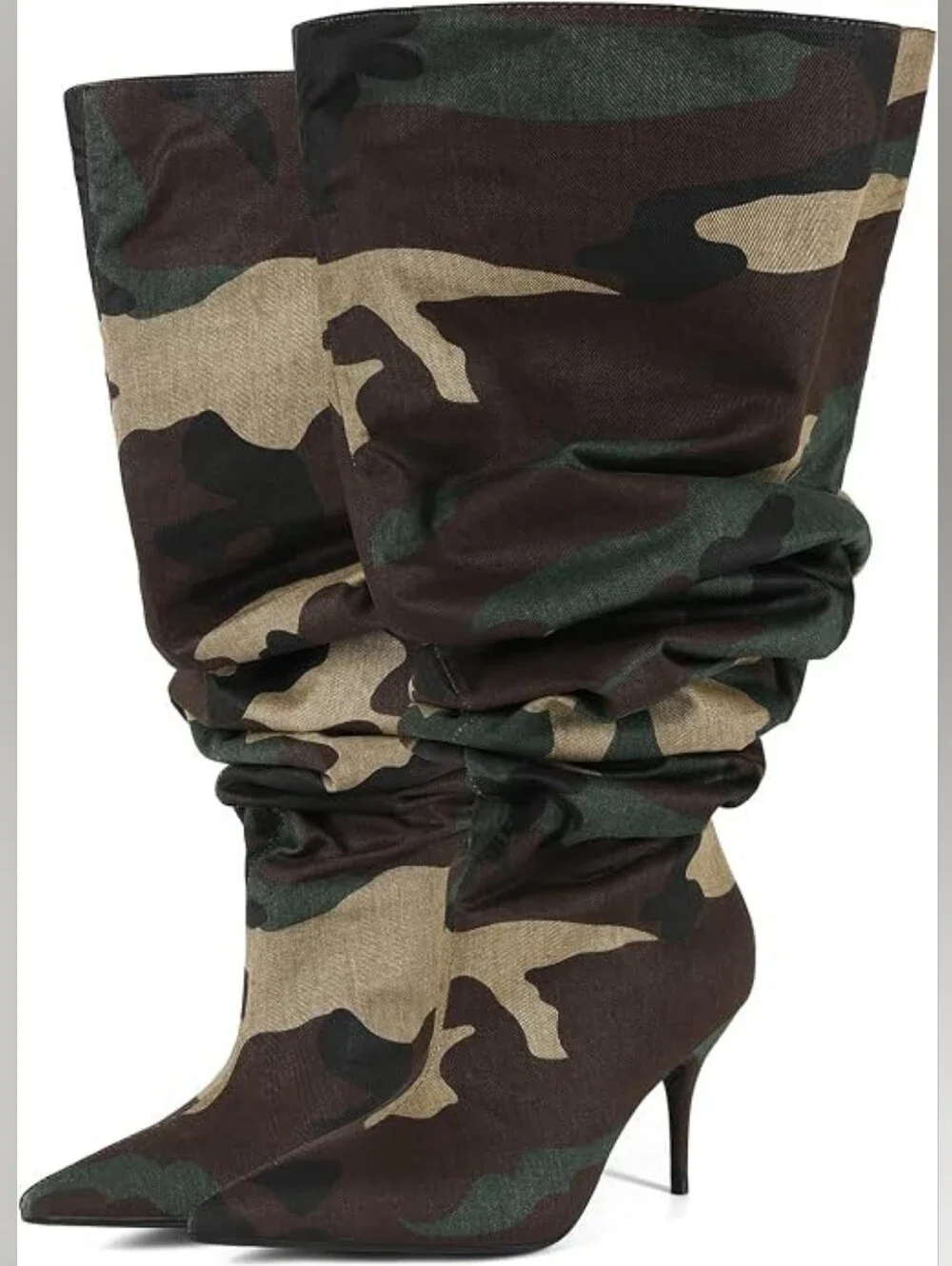 Trendy Camouflage Slouch Stiletto Knee-High Boots - Women